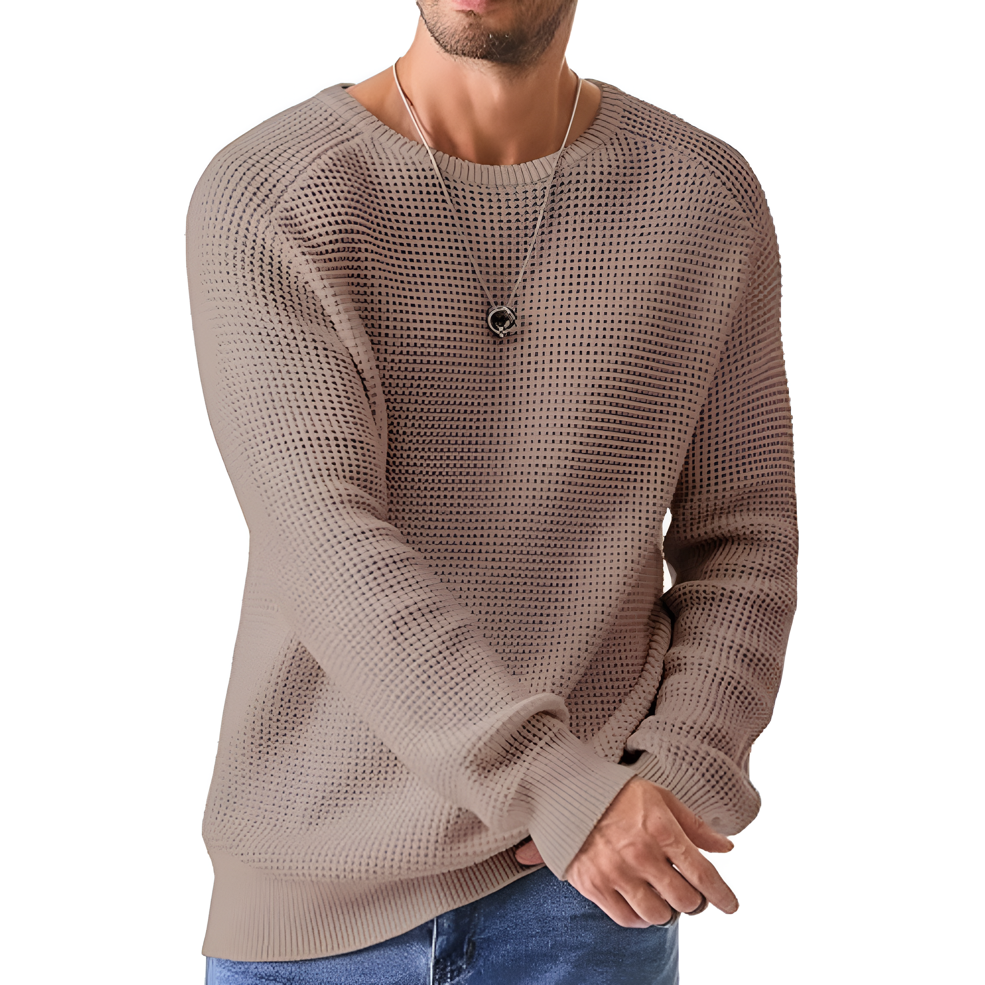 Men's Crewneck Pullover Sweater Waffle Textured Knitted Sweaters Casual Loose Fit Sweaters with Ribbing Edge