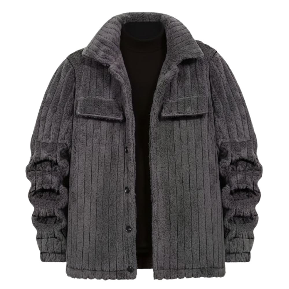 Winter Plush Jacket With Soft Collar and Button Closure For Men