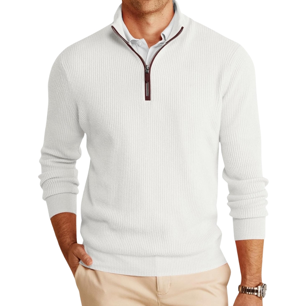 Mens Quarter-Zip Pullover Sweater Casual Mock Neck Warm Ribbed Polo Sweaters