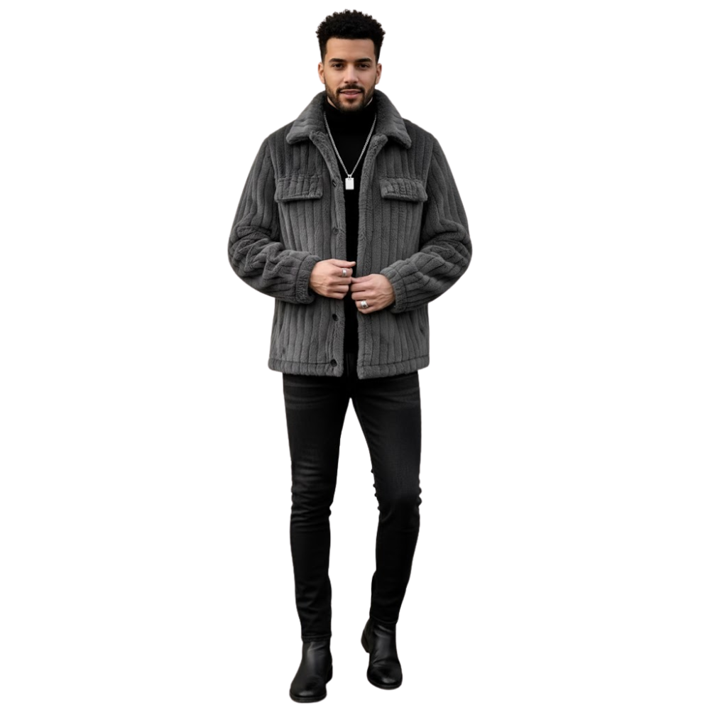 Winter Plush Jacket With Soft Collar and Button Closure For Men