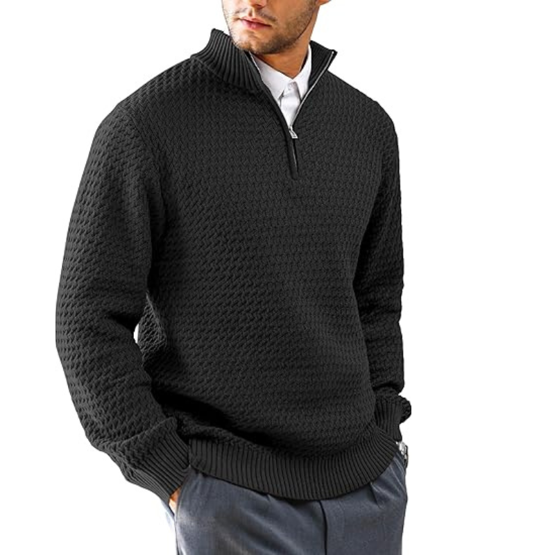 Classic Quarter Zip Textured Pullover Sweater In Slim Fit Style For Men