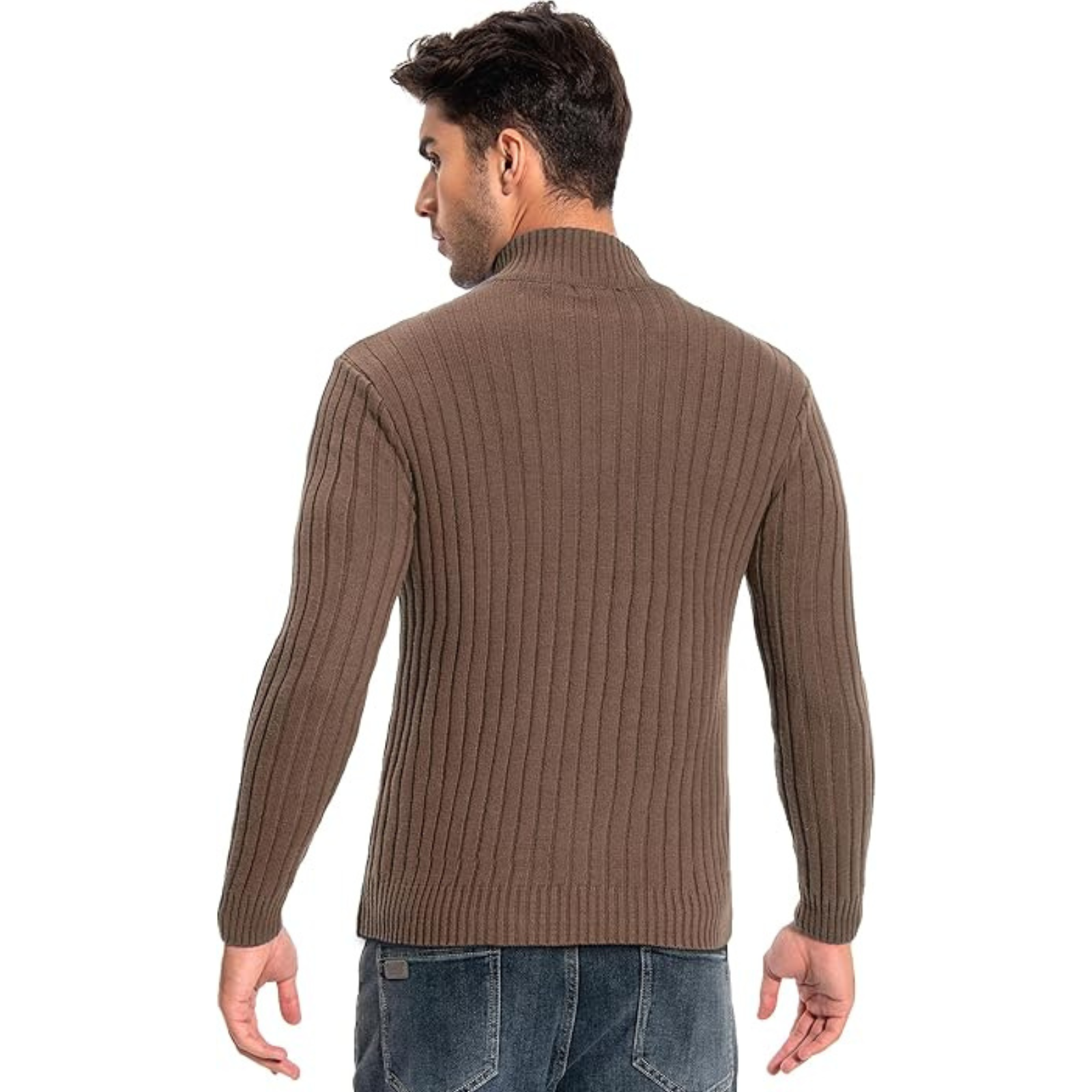 Full Zip Knit Cardigan Sweater With Stand Collar And Pockets