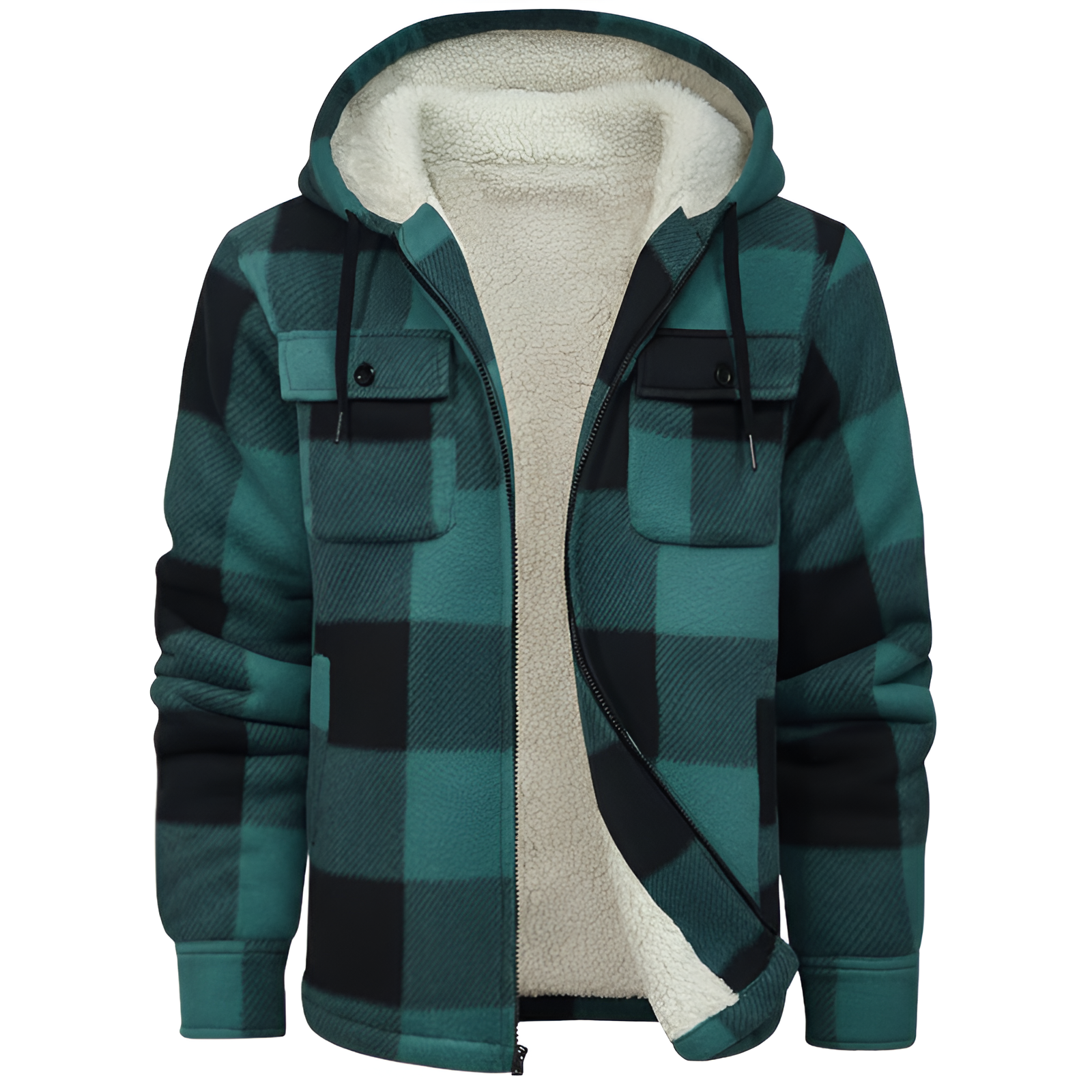 Plaid Sherpa Lined Hooded Flannel Jacket for Men