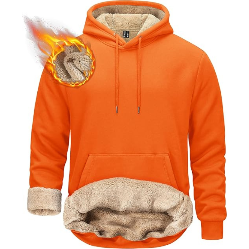 Mens Pullover Hoodie Thick Sherpa Lined Kangaroo Pocket Winter Windproof Warm Fleece Hoodie
