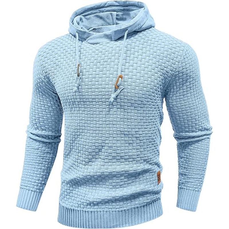 Mens Hooded Sweatshirt Long Sleeve Solid Knitted Hoodie Pullover Sweater