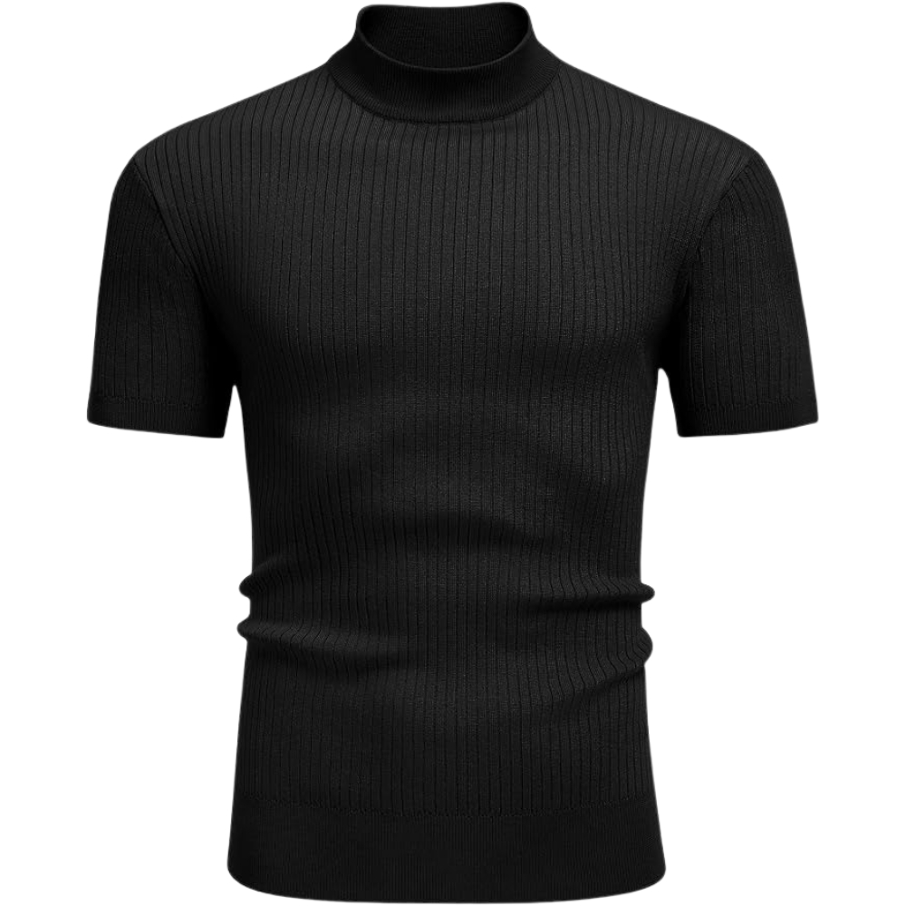 Men's Mock Turtleneck Sweater Short Sleeve Casual Basic Tops Ribbed Knit Pullover Solid Tee
