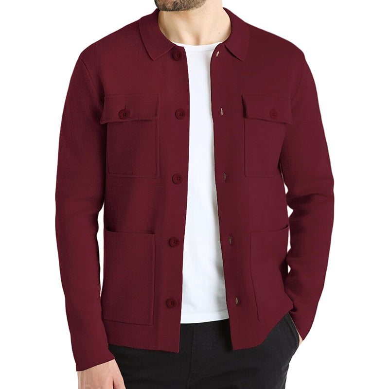 Cardigan Sweater Casual Chunky Knit Multi Pocket Lapel Collar