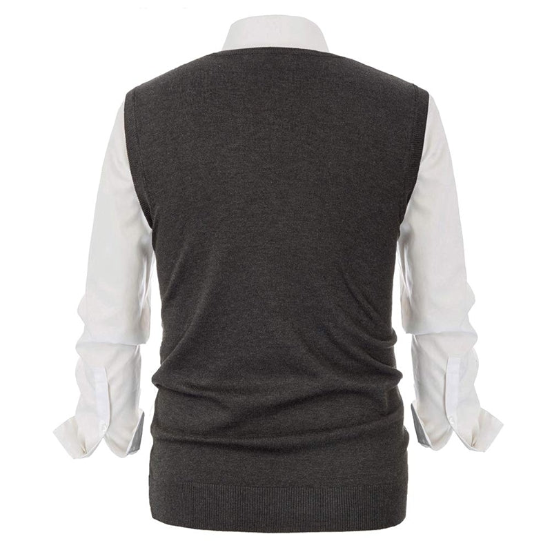 V-Neck Knitted Sweater Vest Solid Plain Sleeveless Pullover Knitwear