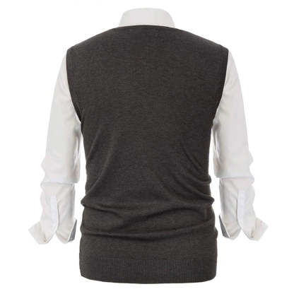 V-Neck Knitted Sweater Vest Solid Plain Sleeveless Pullover Knitwear