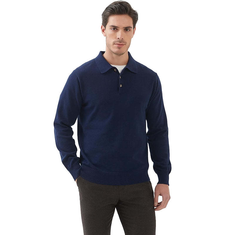 Kallspin Cotton Knit Polo Sweater Classic Casual Long Sleeve