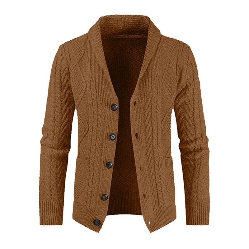 Casual Long Sleeve Shawl Collar Cardigan Sweater With Pockets