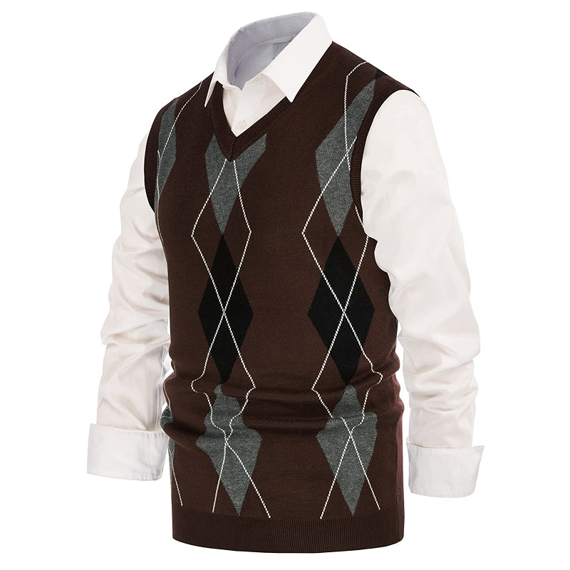 Soft Argyle Sweater Vest Slim Fit V Neck Knitted Pullover Vest