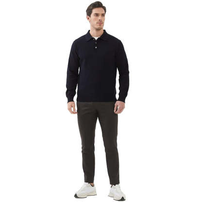 Kallspin Cotton Knit Polo Sweater Classic Casual Long Sleeve