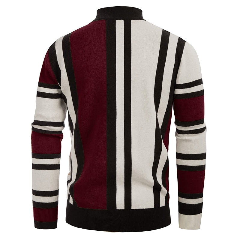 Vintage Stripes Pullover Stand Collar Mockneck Jumper Sweater