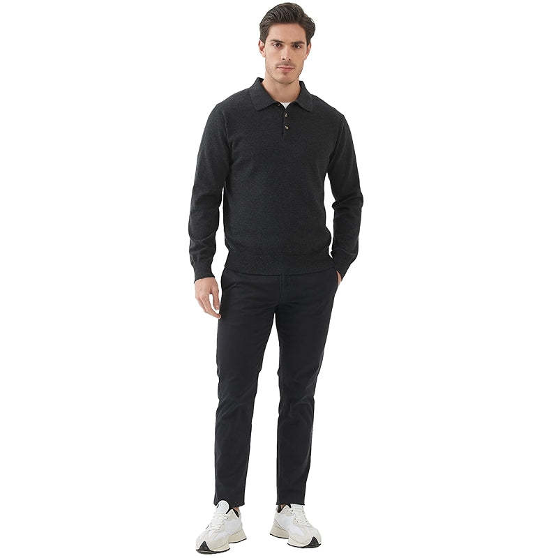 Kallspin Cotton Knit Polo Sweater Classic Casual Long Sleeve