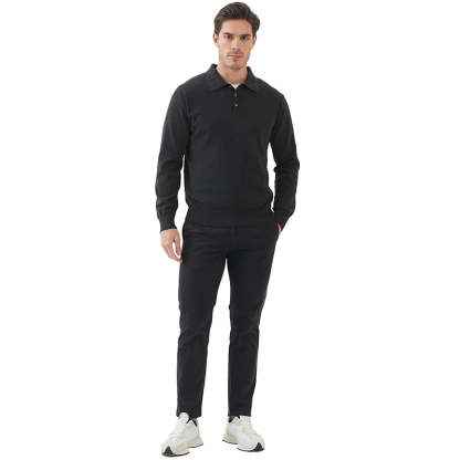 Kallspin Cotton Knit Polo Sweater Classic Casual Long Sleeve