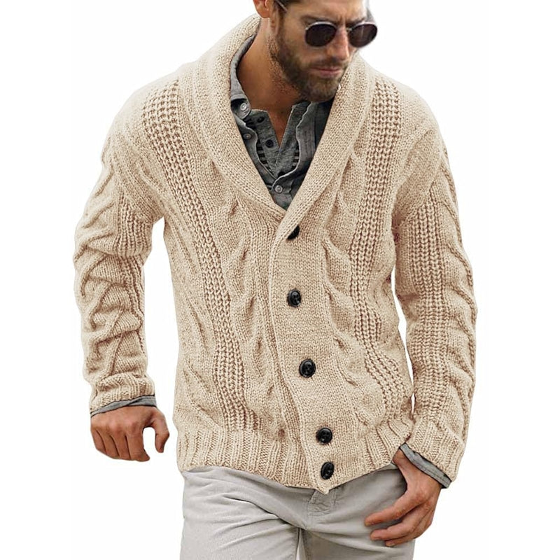 Cable Knit Cardigan Sweater Shawl Collar Loose Fit Long Sleeve