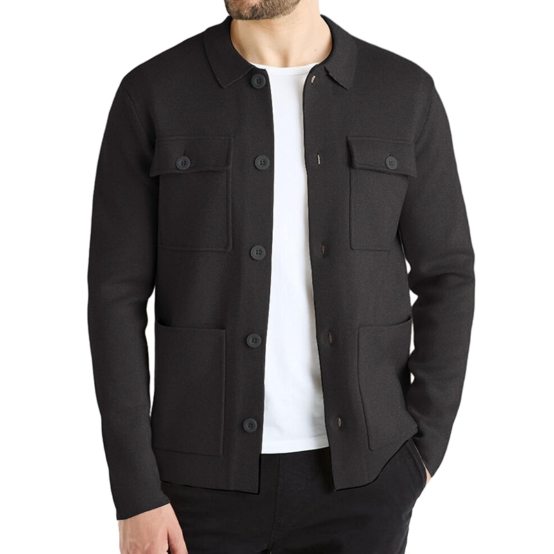 Cardigan Sweater Casual Chunky Knit Multi Pocket Lapel Collar