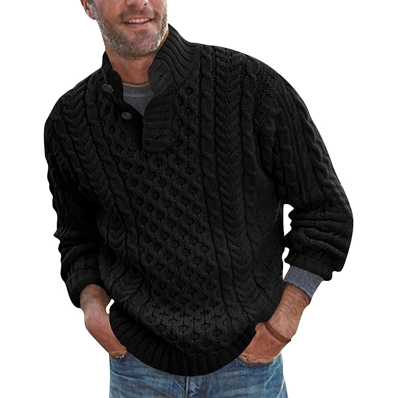 Stand Collar Pullover Sweater Cable Knit Chunky Design