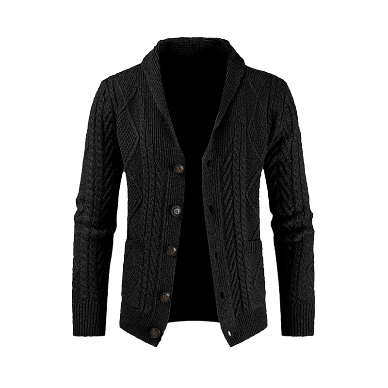 Casual Long Sleeve Shawl Collar Cardigan Sweater With Pockets