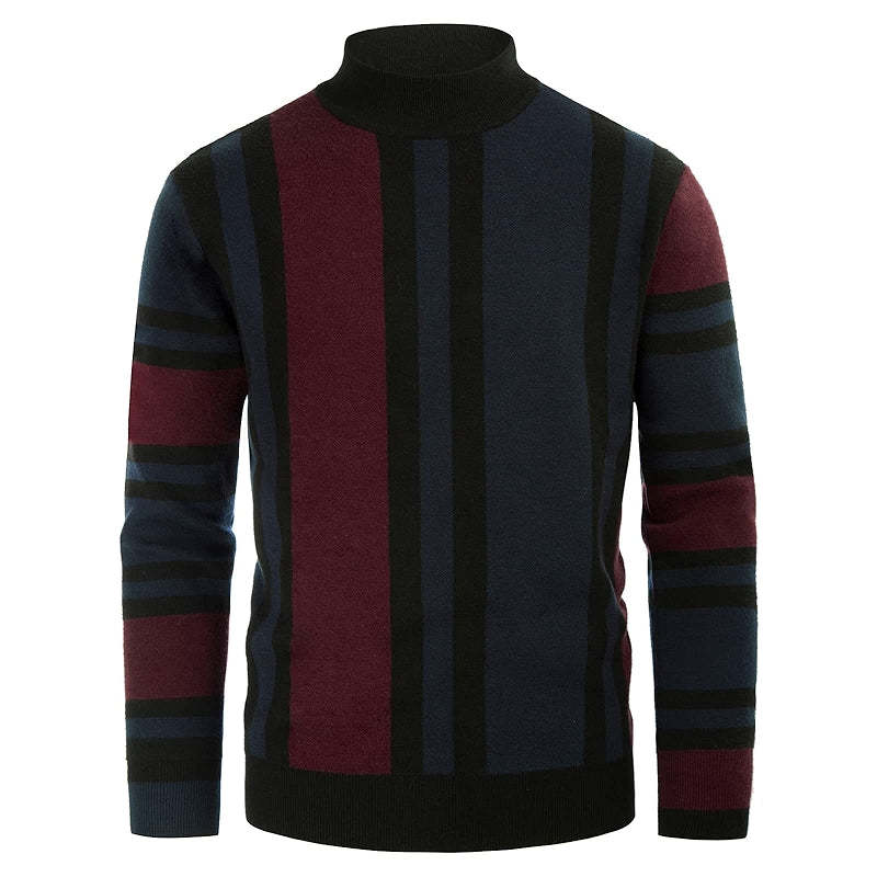 Vintage Stripes Pullover Stand Collar Mockneck Jumper Sweater