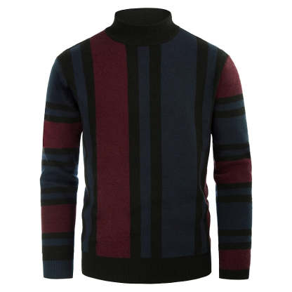 Vintage Stripes Pullover Stand Collar Mockneck Jumper Sweater