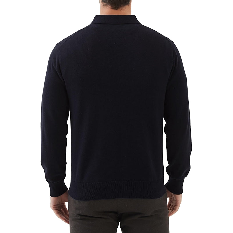 Kallspin Cotton Knit Polo Sweater Classic Casual Long Sleeve