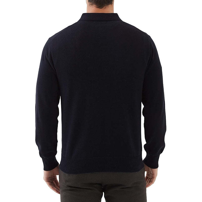 Kallspin Cotton Knit Polo Sweater Classic Casual Long Sleeve