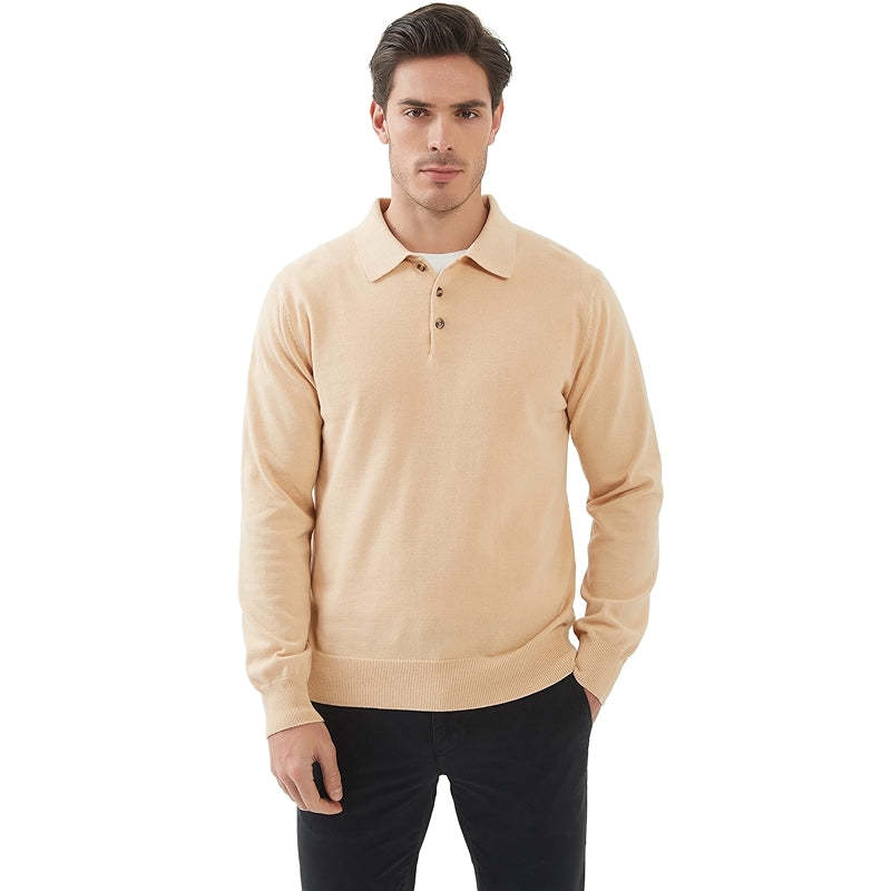 Kallspin Cotton Knit Polo Sweater Classic Casual Long Sleeve