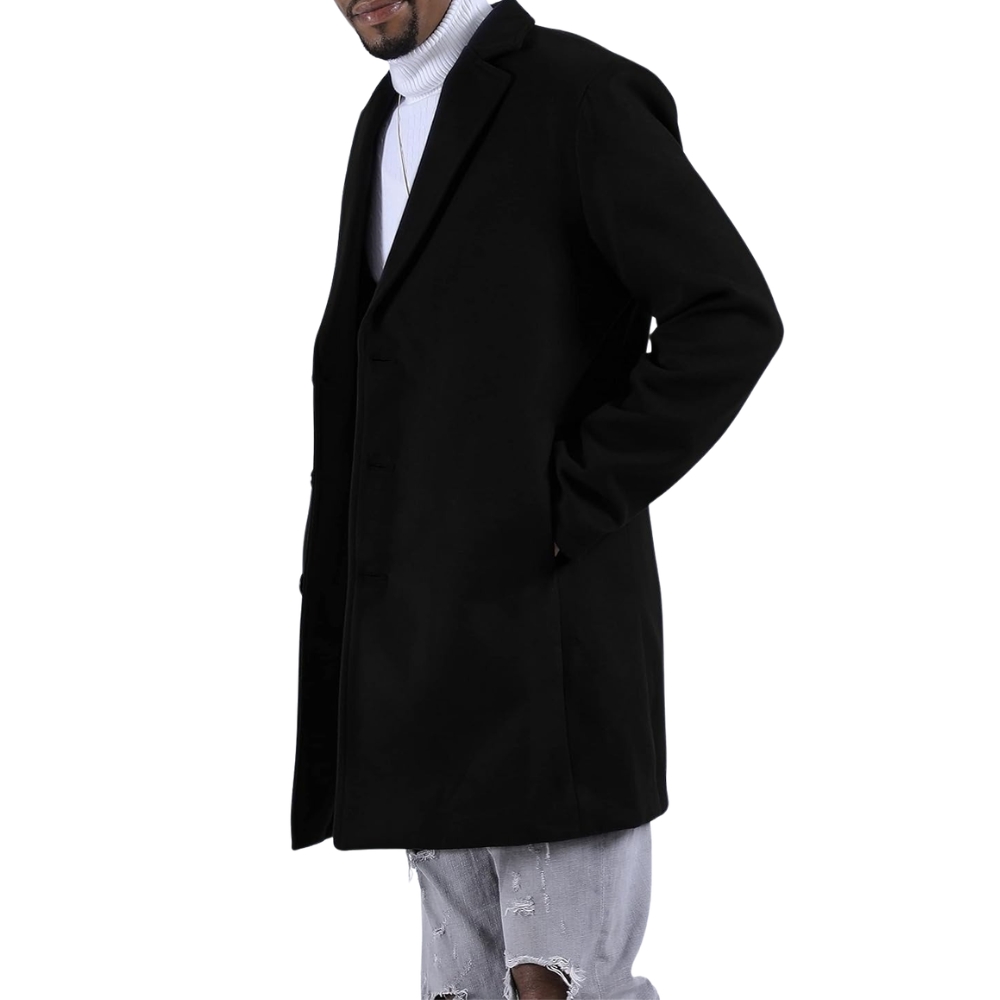 Men's Wool Blend Pea Coat Notched Collar Single Breasted Overcoat Warm Winter Trench Coat