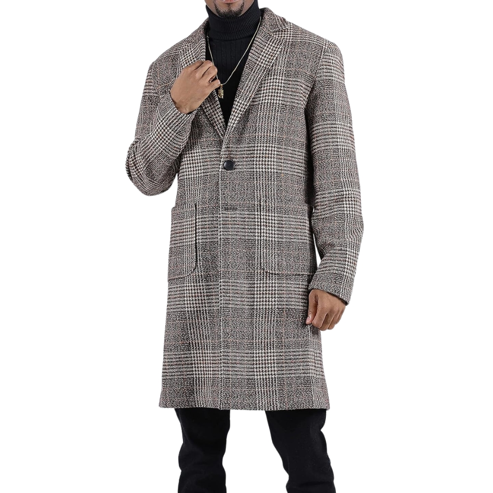 Men's Wool Blend Pea Coat Notched Collar Single Breasted Overcoat Warm Winter Trench Coat
