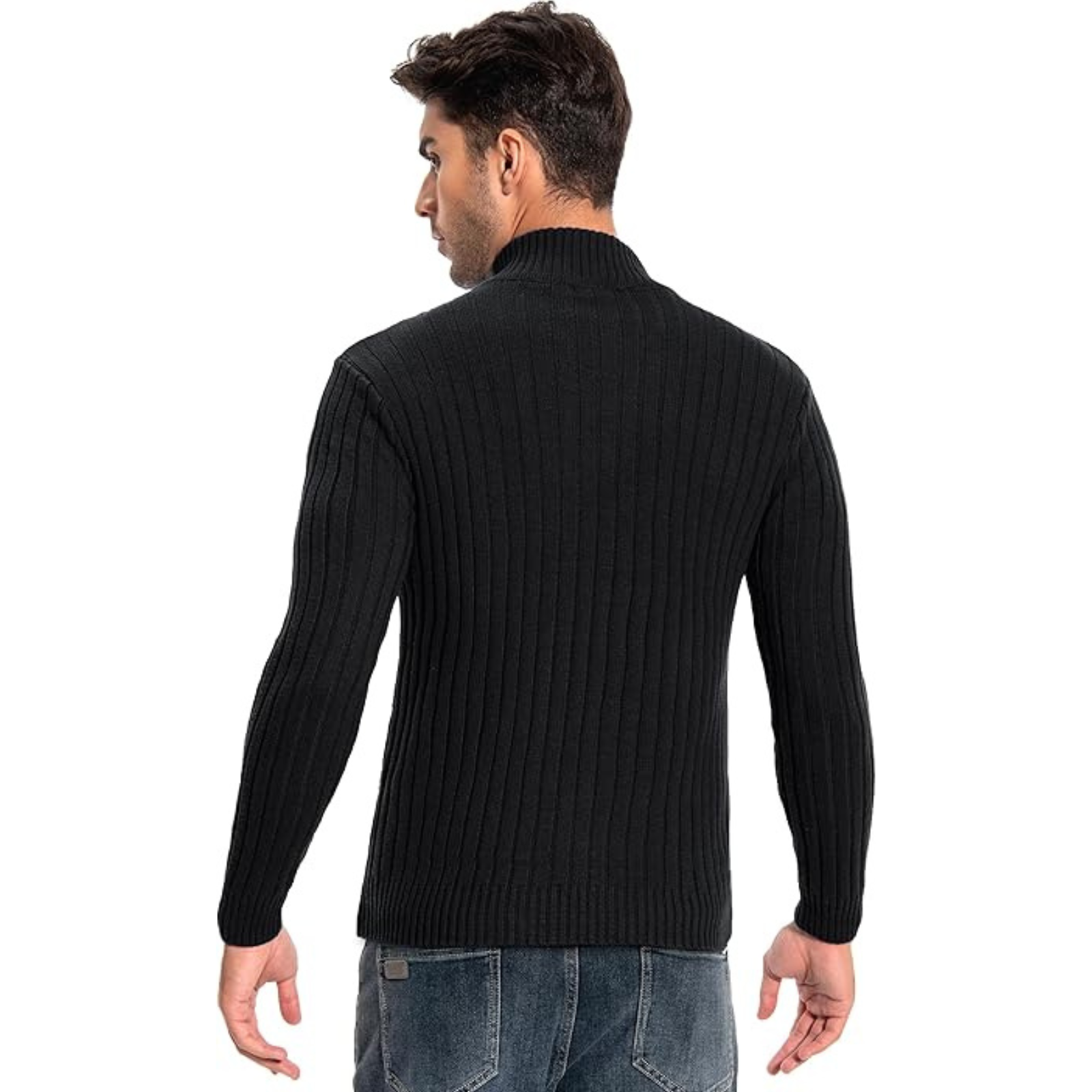 Full Zip Knit Cardigan Sweater With Stand Collar And Pockets