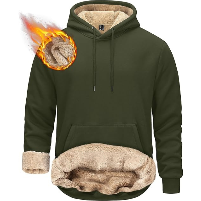 Mens Pullover Hoodie Thick Sherpa Lined Kangaroo Pocket Winter Windproof Warm Fleece Hoodie