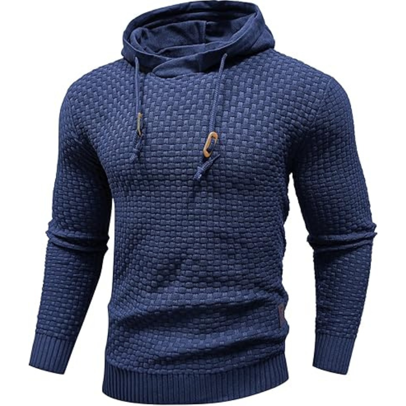 Mens Hooded Sweatshirt Long Sleeve Solid Knitted Hoodie Pullover Sweater