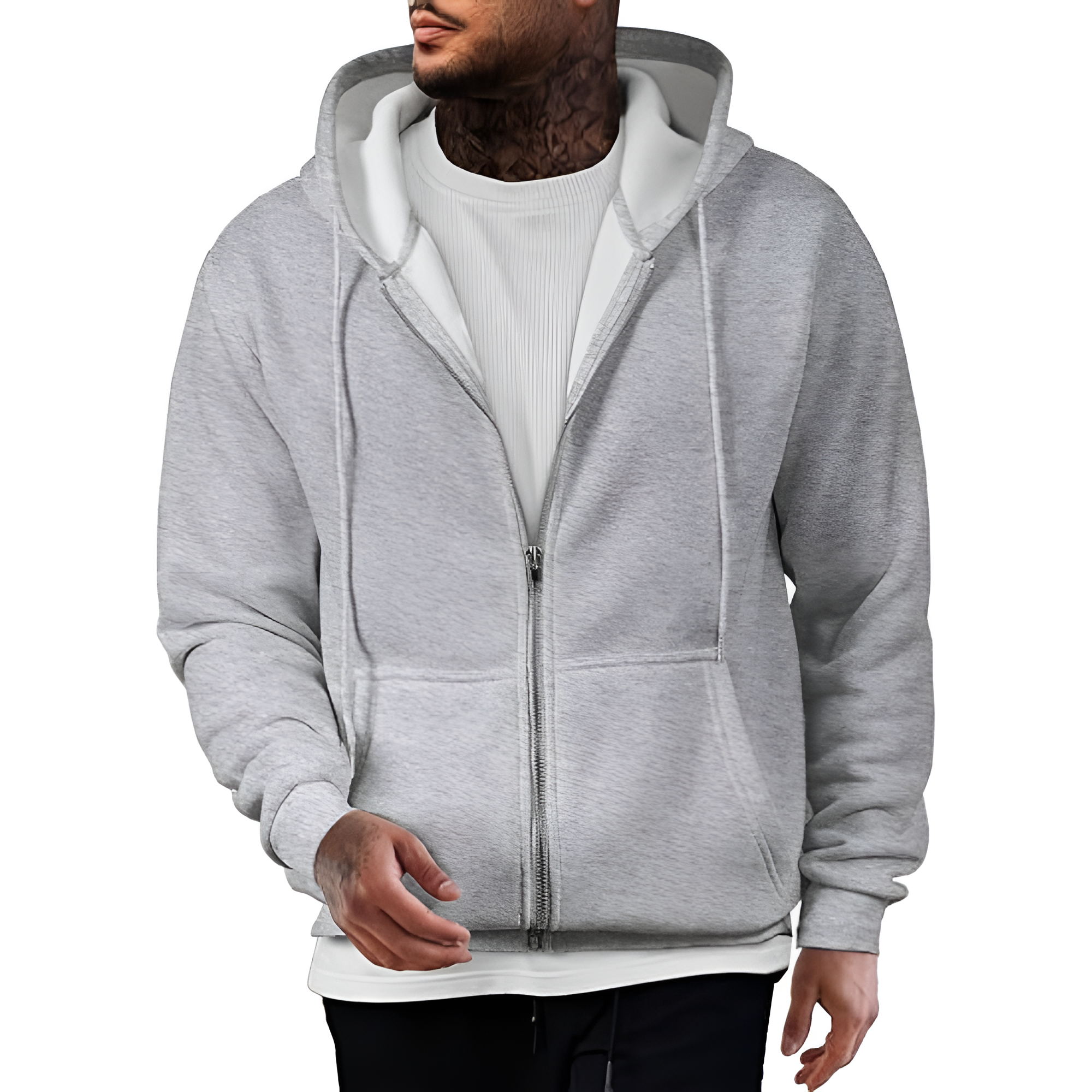 Full Zip Casual Cotton Hooded Fleece Sweatshirt For Men