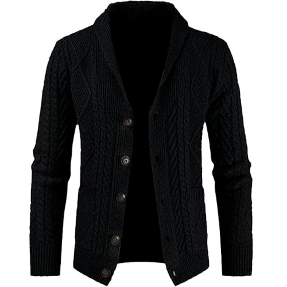 Men's Casual Wool Blend Cardigan Sweaters Long Sleeve Shawl Collar Buttons Down Cable Knit Sweater