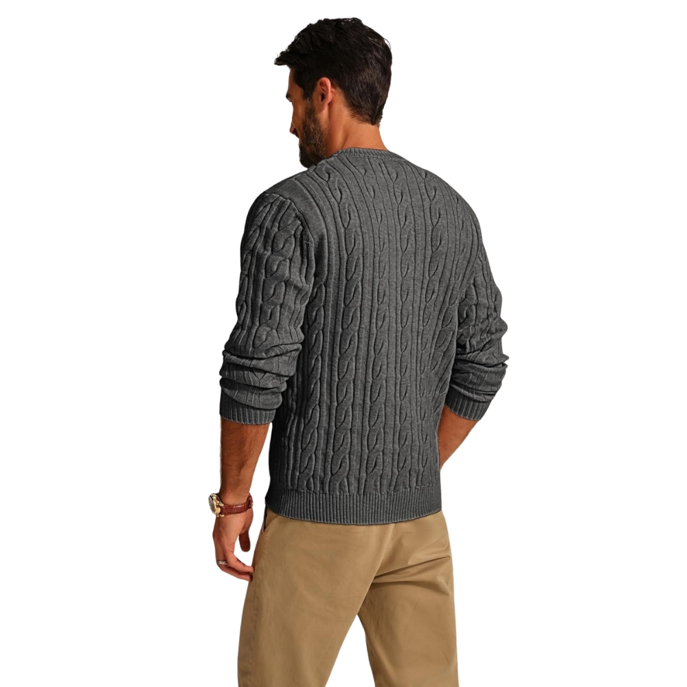 Mens Sweater Crewneck Cable Knit Pullover Sweater Casual Twist Textured Sweaters