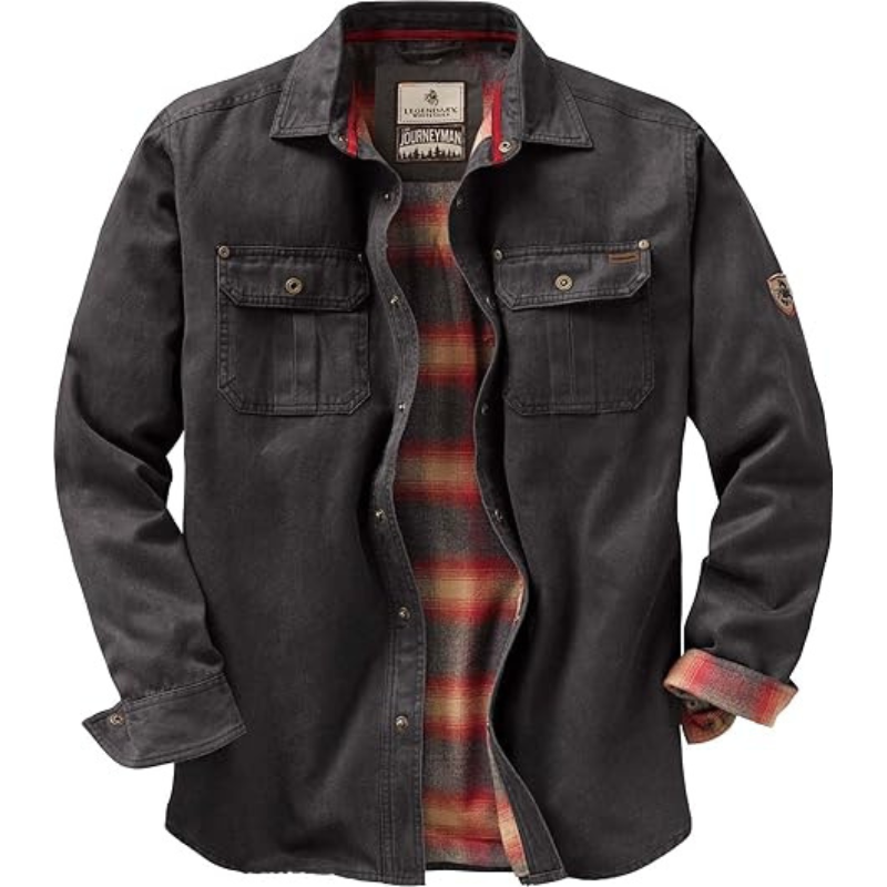 Mens Flannel Lined Shirt Jacket Waxed Cotton Water Resistant