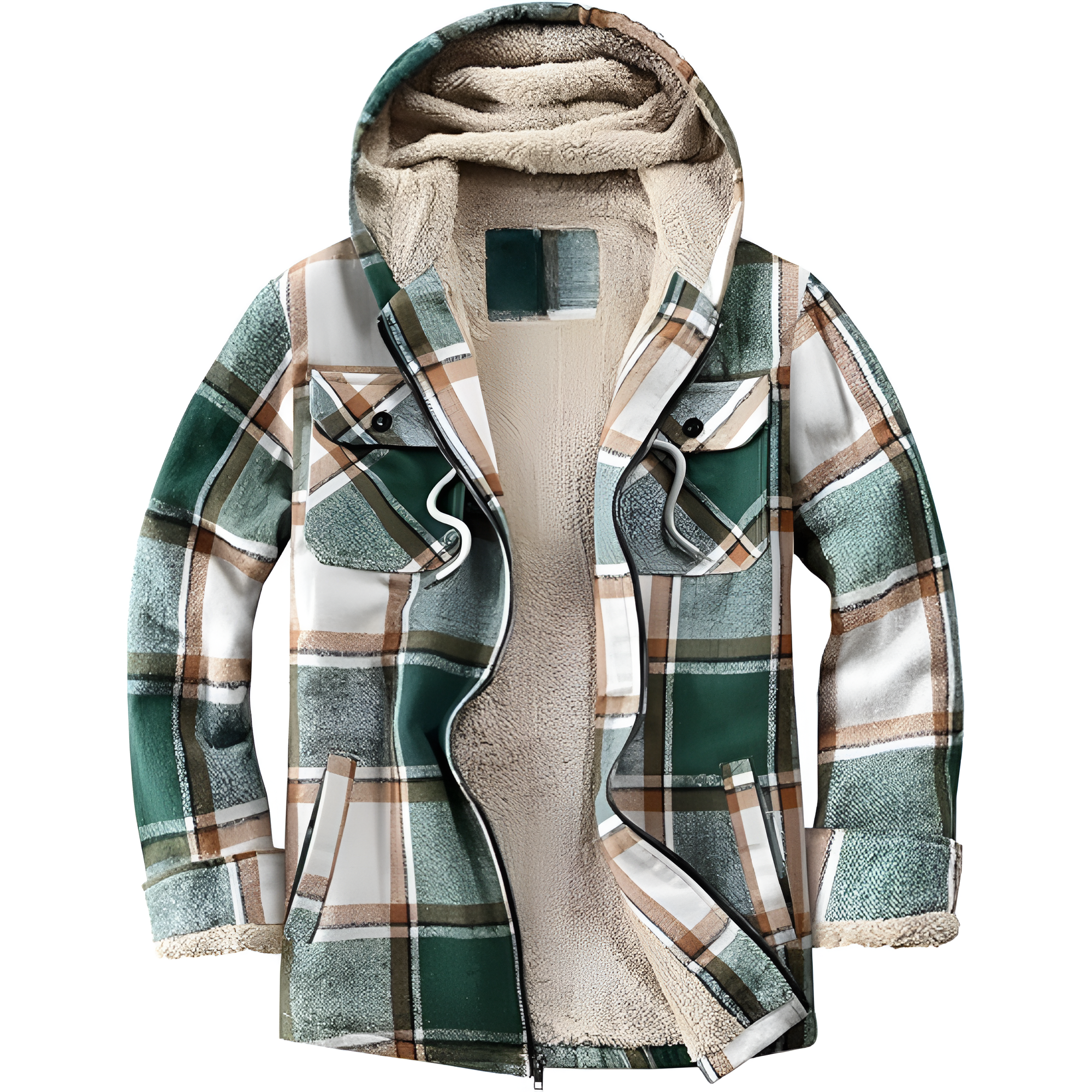 Men's Zip Up Flannel Shirt Jacket Fleece Lined Long Sleeve Plaid Coat Heavyweight Hoodie with Hood
