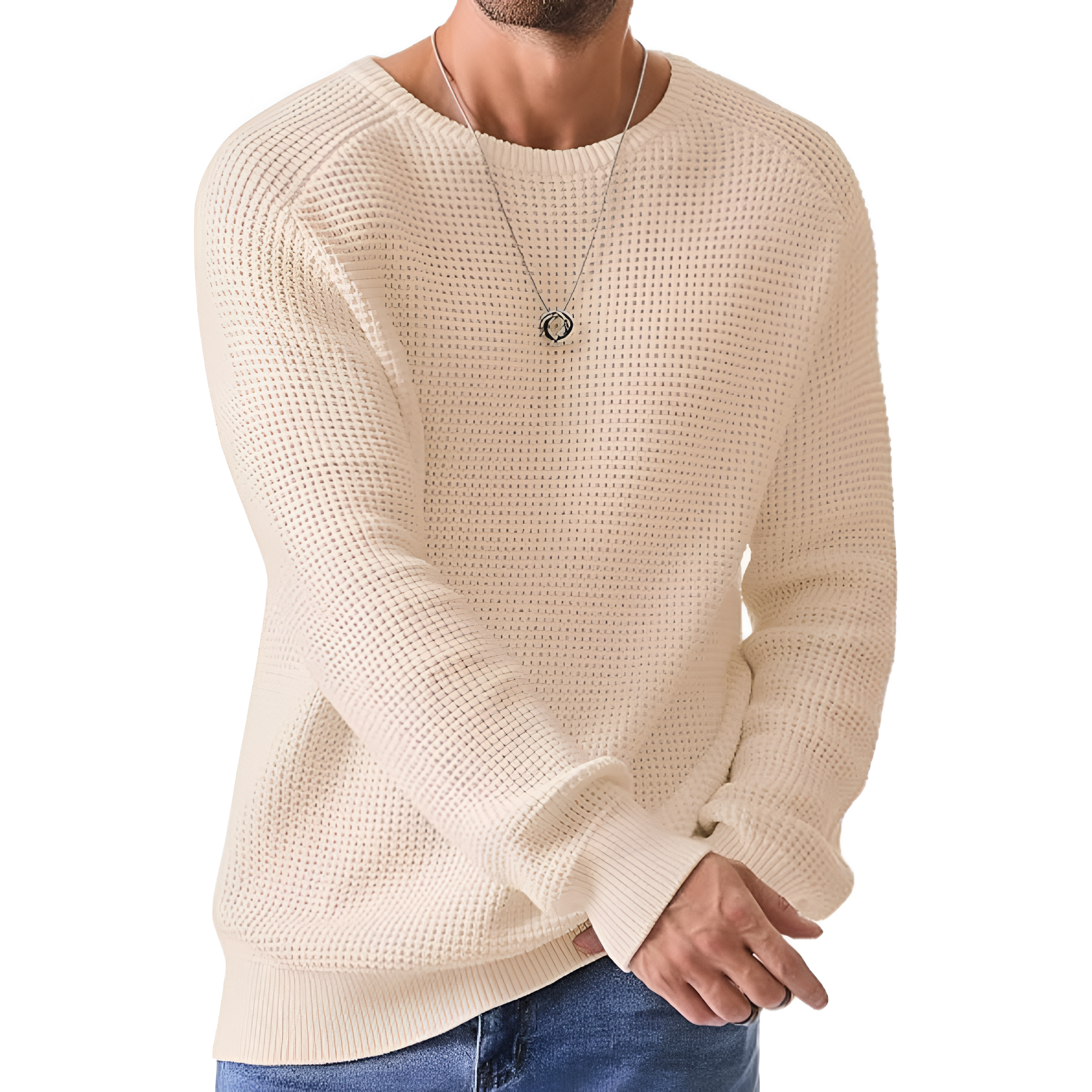 Men's Crewneck Pullover Sweater Waffle Textured Knitted Sweaters Casual Loose Fit Sweaters with Ribbing Edge