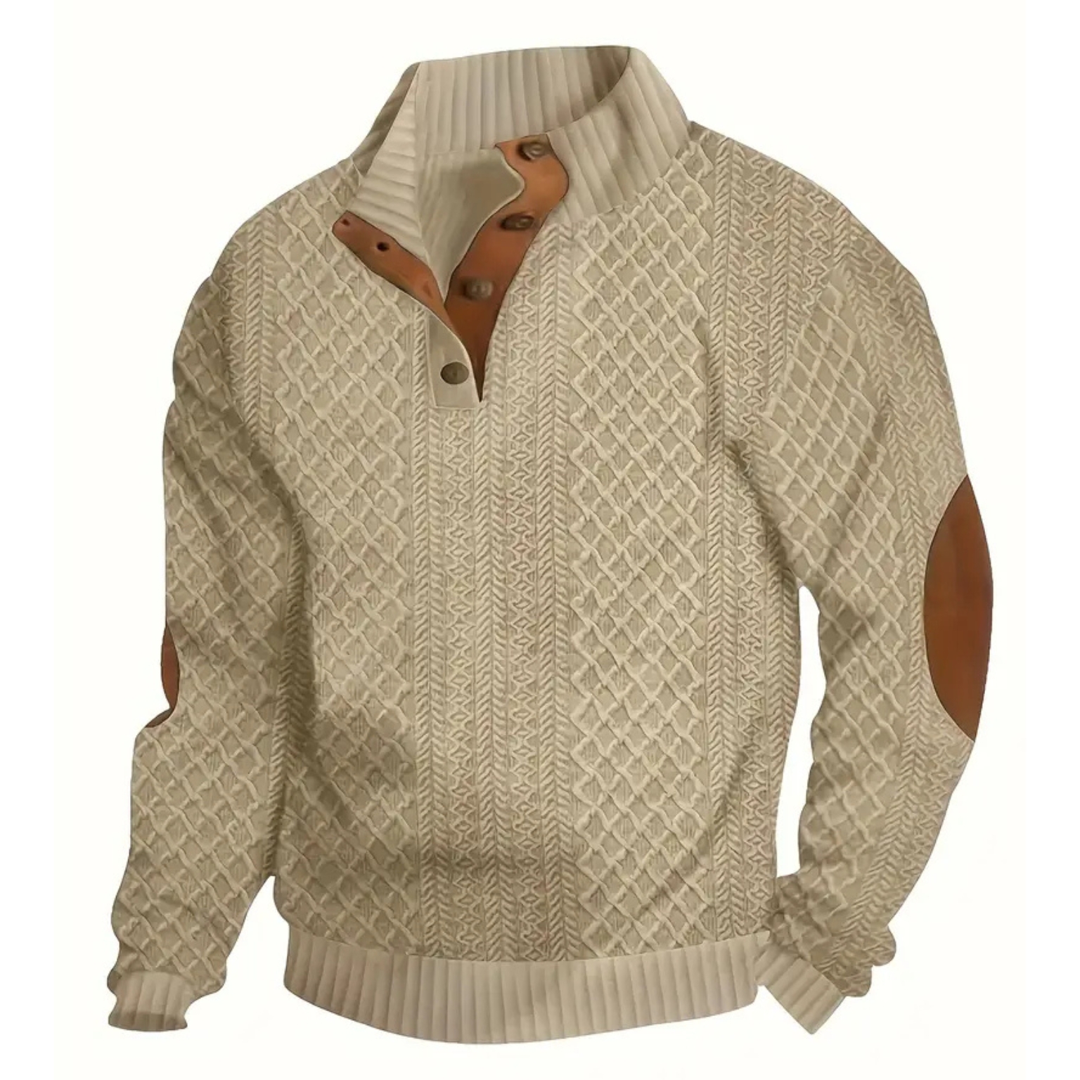 Textured Henley Long Sleeve Button Up Sweater With Stand Collar For Men