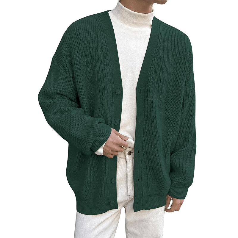 Casual Long Sleeve Button Front V Neck Rib Knit Cardigan Sweater