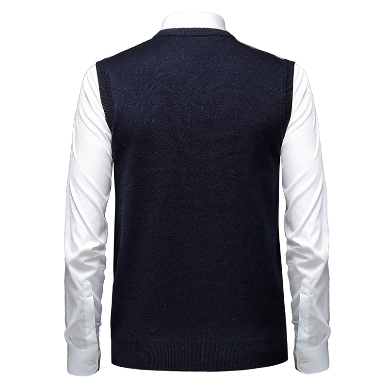 Thick Argyle Sweater Vest Classic V Neck Knitwear Sleeveless Pullover