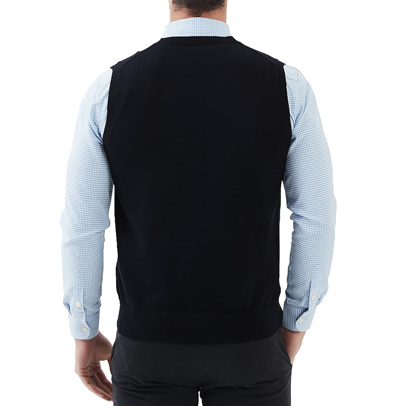 Pure Cotton Sweater Vest V Neck Regular Fit Knit Sleeveless Pullover