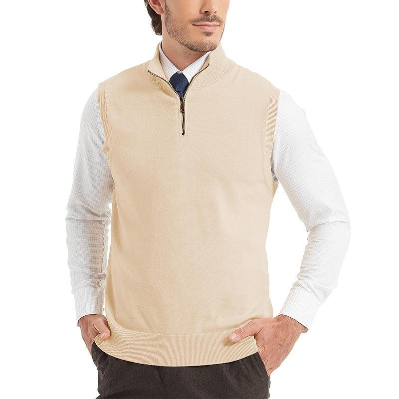Cotton Quarter Zipper Sweater Vest V Neck Lightweight Sleeveless