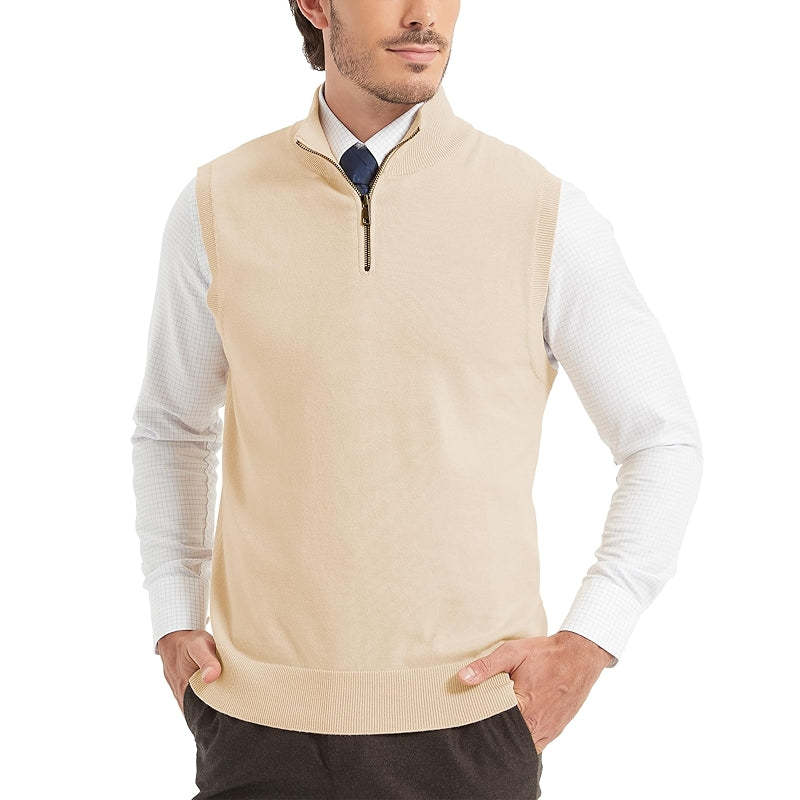 Cotton Quarter Zipper Sweater Vest V Neck Lightweight Sleeveless