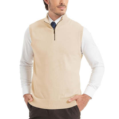 Cotton Quarter Zipper Sweater Vest V Neck Lightweight Sleeveless