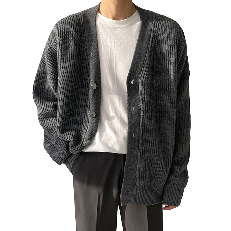 Casual Long Sleeve Button Front V Neck Rib Knit Cardigan Sweater