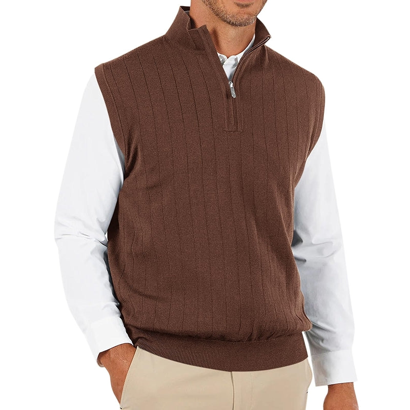 Quarter Zip Sweater Vest Stand Collar Sleeveless Pullover