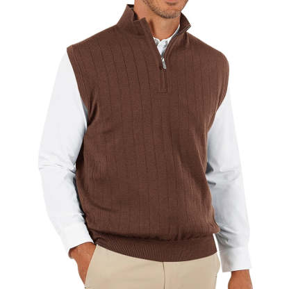 Quarter Zip Sweater Vest Stand Collar Sleeveless Pullover